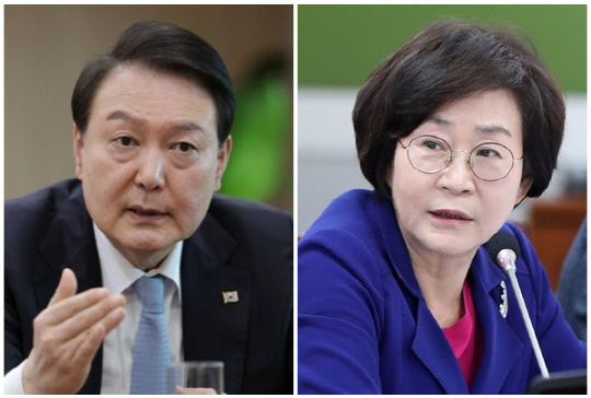 윤석열 대통령(왼쪽)과 김상희 더불어민주당 의원. <대통령실 제공, 연합뉴스>